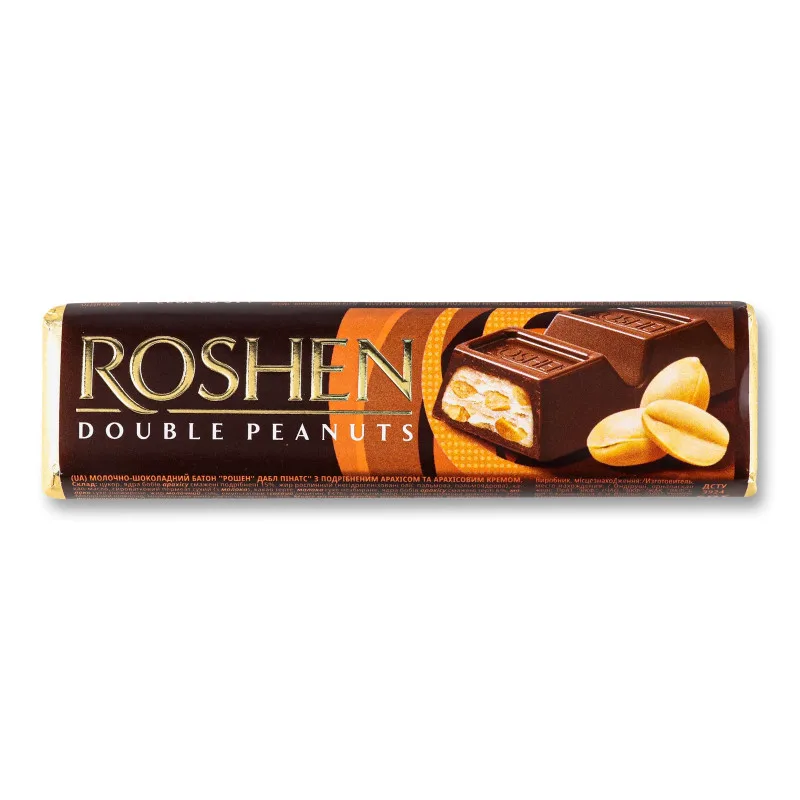 Батончик Roshen Double Peanuts молочно-шоколадний з арахісом, 39 г