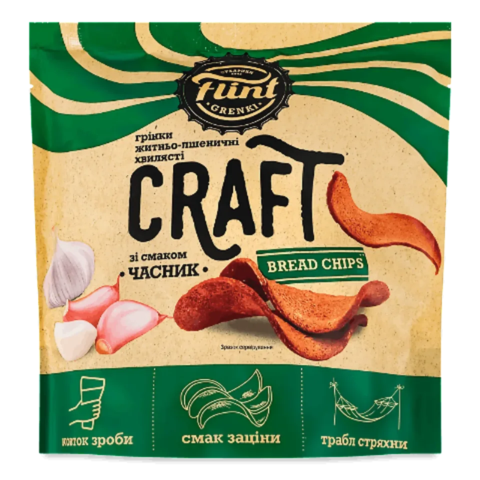 Грінки житньо-пшеничні Flint Craft зі смаком часнику, 80 г