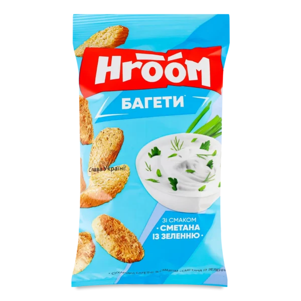 Сухарики Hroom! багетні зі смаком сметани із зеленню, 60г