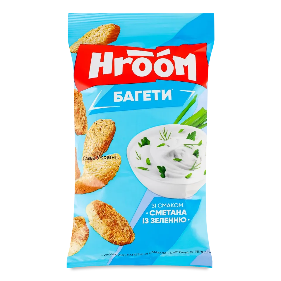 Сухарики Hroom! багетні зі смаком сметани із зеленню, 60 г