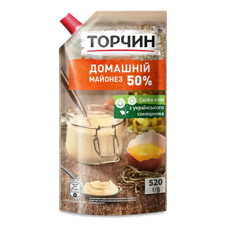 Майонез «Торчин» Домашній 50% (дой-пак), 520 г